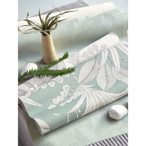 Tüneményes karcsú pálmalevelek halvány menta fehér szürke antracit tapéta