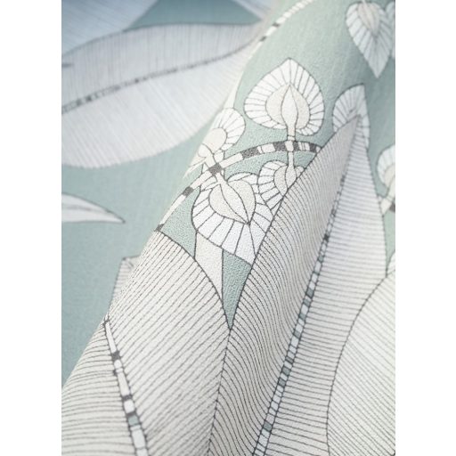 Tüneményes karcsú pálmalevelek halvány menta fehér szürke antracit tapéta