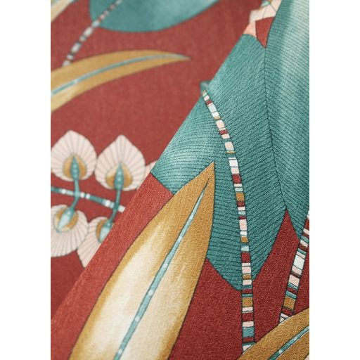 Tüneményes karcsú pálmalevelek piros sárga türkiz rózsaszín tónusú tapéta