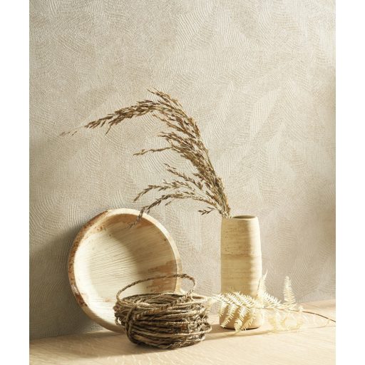 Művészi Trompe-l'oeil mikrominta - nyomat valódi levelekből fehér enyhe arany tapéta