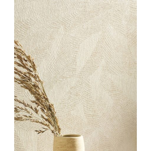 Művészi Trompe-l'oeil mikrominta - nyomat valódi levelekből fehér enyhe arany tapéta