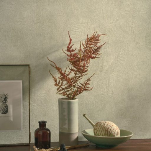 Az érzéki csalás művésze - Valódi levelek lenyomata mikrominta zuzmózöld és bézs tónus finom mintafény tapéta