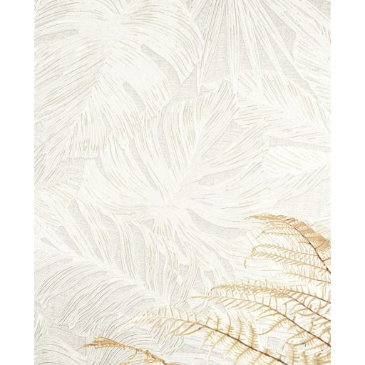 Filodendron és pálmalavelek - válósághű nyomat 3D fehér szürke ezüst és arany kiemelések tapéta