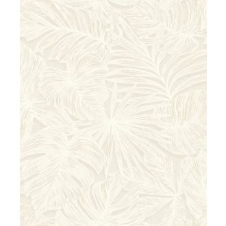   Luxusdekoráció! XXL pálmalavél lenyomatok kifinomult texturán krémfehér írisz és bézs tónus tapéta