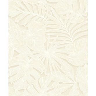   Luxusdekoráció! XXL pálmalavél lenyomatok kifinomult texturán krém vanília és bézs tónus tapéta