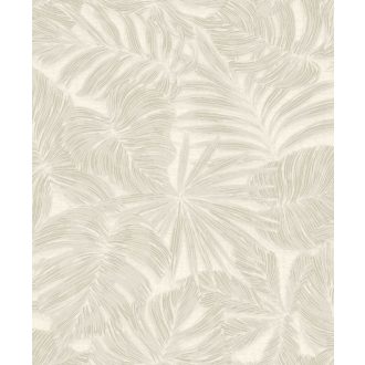   Filodendron és pálmalavelek - válósághű nyomat 3D fehér bézs szürkésbézs tapéta