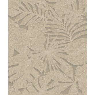   Luxusdekoráció! XXL pálmalavél lenyomatok kifinomult texturán lenbézs szürke/szürkésbarna és finom arany tónus tapéta