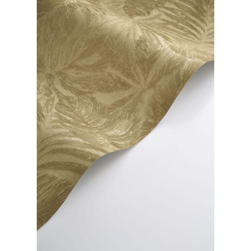 Luxusdekoráció! XXL pálmalavél lenyomatok kifinomult texturán meleg arany-homok és zöldarany tónus tapéta