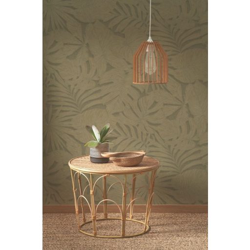 Luxusdekoráció! XXL pálmalavél lenyomatok kifinomult texturán meleg olívzöld és arany tónus tapéta