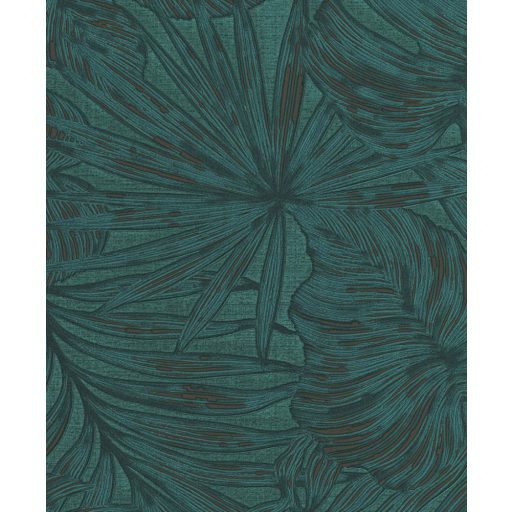 Filodendron és pálmalavelek - válósághű nyomat 3D petrolkék barna tónusok tapéta