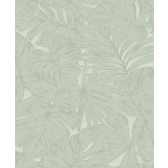   Filodendron és pálmalavelek - válósághű nyomat 3D vízkék fémes arany kiemelések tapéta