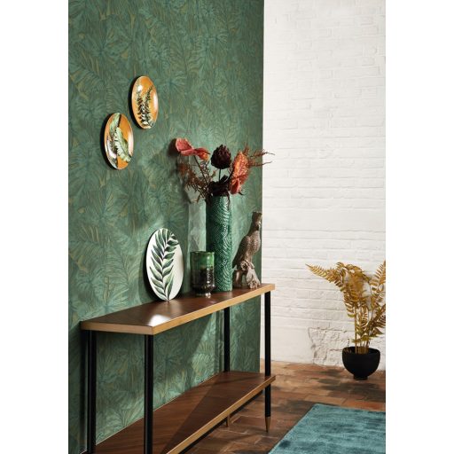 Filodendron és pálmalavelek - válósághű nyomat 3D zöld szürkészöld petrol tapéta