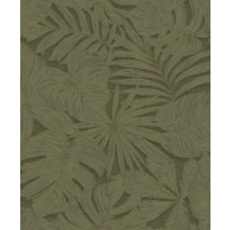   Luxusdekoráció! XXL pálmalavél lenyomatok kifinomult texturán khakizöld és arany tónus tapéta
