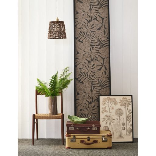 Filodendron és pálmalavelek - válósághű nyomat 3D fekete barna arany kiemelés tapéta