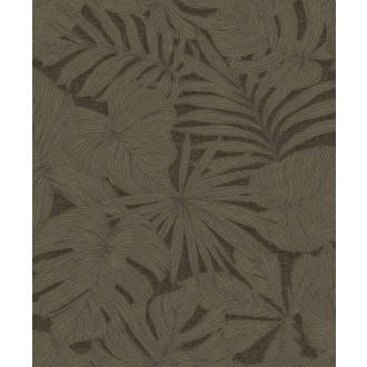   Luxusdekoráció! XXL pálmalavél lenyomatok kifinomult texturán antracit barna és arany tónus tapéta