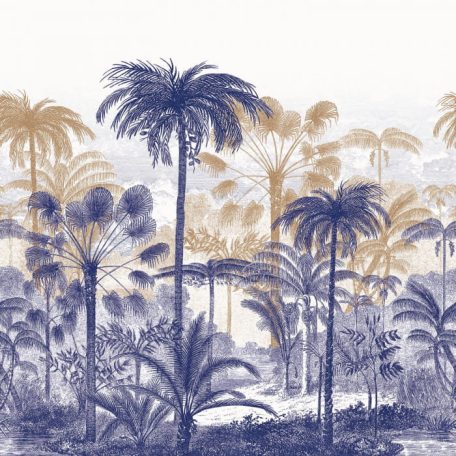Egzotikus metszet - pálmafák sziluettje fehér kék barna falpanel