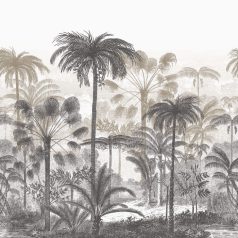   Egzotikus metszet - pálmafák sziluettje litográfikus fehér szürke fekete falpanel