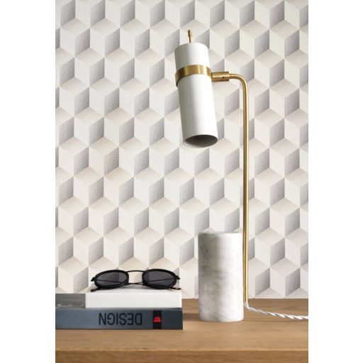 Casadeco Perception RYTHM 86471313 Kubizmus és Elegancia Geometrikus háromdimenziós minta fehér bézs szürkésbézs tapéta