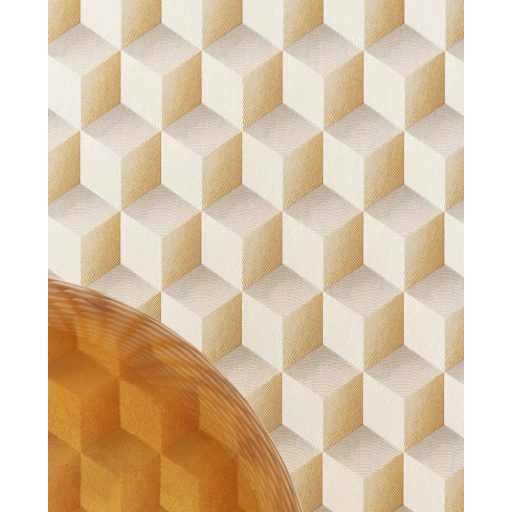 Casadeco Perception RYTHM 86472420 Kubizmus és Elegancia Geometrikus háromdimenziós minta krém bézs okkersárga tapéta