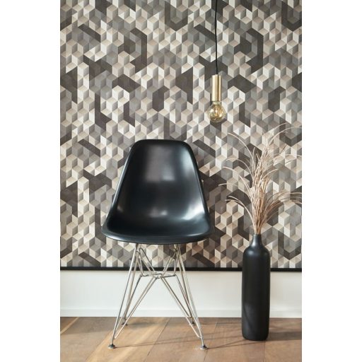 Casadeco Perception TETRIMINO 86489509 Geometrikus Művészi poliéder kompozíció 3D szürke antracit bézs fehér tapéta
