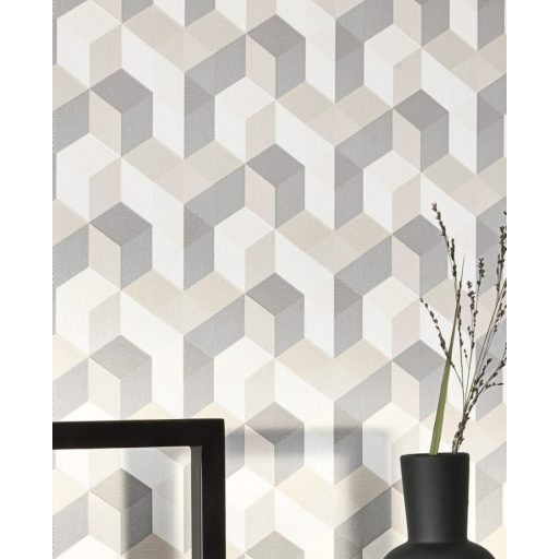 Casadeco Perception MECANO 86490121 Geometrikus Hipnotikus térhatásű Y minta krétafehér bézs szürke ezüst  tapéta