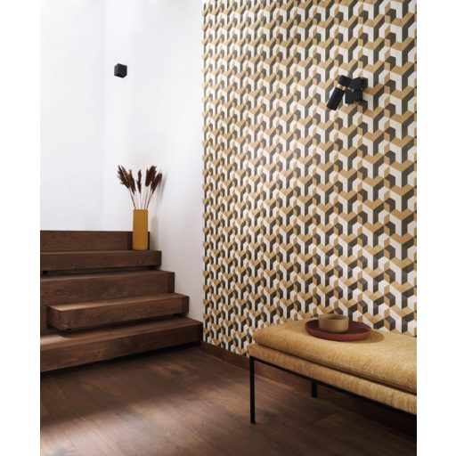 Casadeco Perception MECANO 86492414 Geometrikus Hipnotikus térhatásű Y minta bézs sárga antracit  tapéta