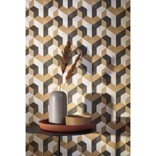 Casadeco Perception MECANO 86492414 Geometrikus Hipnotikus térhatásű Y minta bézs sárga antracit  tapéta