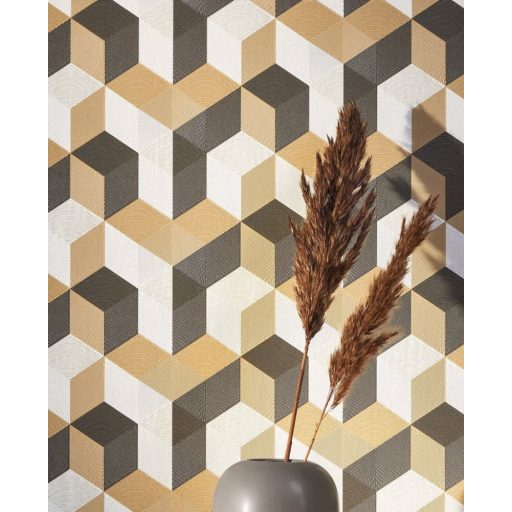 Casadeco Perception MECANO 86492414 Geometrikus Hipnotikus térhatásű Y minta bézs sárga antracit  tapéta