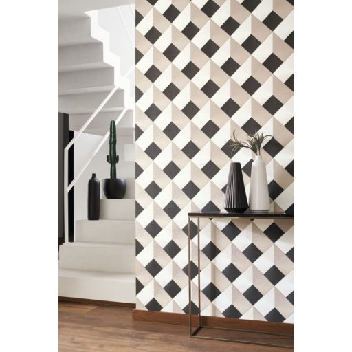 Casadeco Perception LOSANGE 86511510 Geometrikus Térhatású rácsminta rombuszokból fehér bézs antracit tapéta