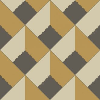   Casadeco Perception LOSANGE 86512404 Geometrikus Térhatású rácsminta rombuszokból bézs okkersárga antracit tapéta