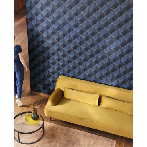 Casadeco Perception LOSANGE 86516529 Geometrikus Térhatású rácsminta rombuszokból tintakék bézs tapéta