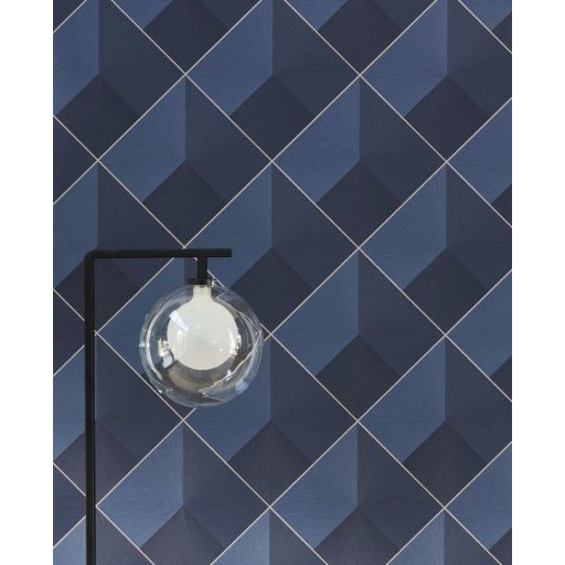 Casadeco Perception LOSANGE 86516529 Geometrikus Térhatású rácsminta rombuszokból tintakék bézs tapéta