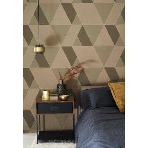 Casadeco Perception TANGRAM 86522508 Geometrikus térhatású texturált minta barna és dohánybarna árnyalatok bézs tapéta