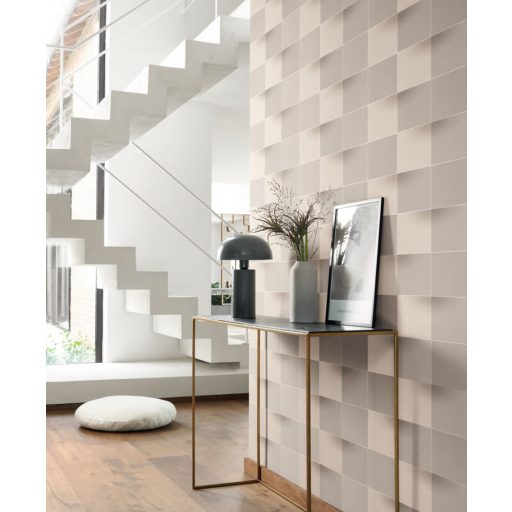 Casadeco Perception BLOCKS 86531324 Geometrikus Térhatású téglalapok vonalak és textúrák egyensúlya bézs és szürkésbézs árnyalatok tapéta