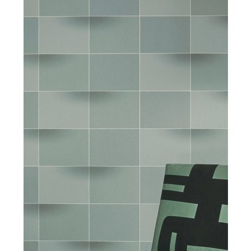 Casadeco Perception BLOCKS 86537407 Geometrikus Térhatású téglalapok vonalak és textúrák egyensúlya zöld és szürkészöld árnyalatok tapéta