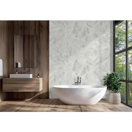 Tó jege percekkel a rianás előtt - hullámzó márványminta hideg ezüstfehér halvány kékesszürke és törtfehér tónus tapéta