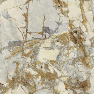   Geológia és absztrakt expresszionizmus határán - arany villámok hasítják a követ fehér ezüstszürke arany és borostyán fémes hatás tapéta