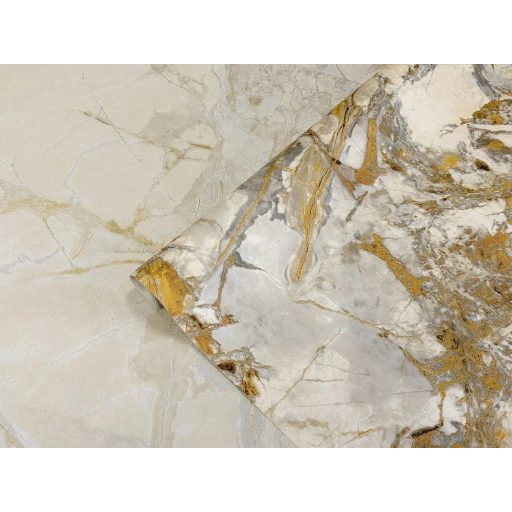 Geológia és absztrakt expresszionizmus határán - arany villámok hasítják a követ fehér ezüstszürke arany és borostyán fémes hatás tapéta