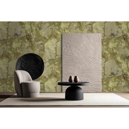 Amikor az erdő kővé dermed - a természet nem simogatott hanem vésett mohásbarna olívzöld és arany-okkersárga fémes hatás tapéta