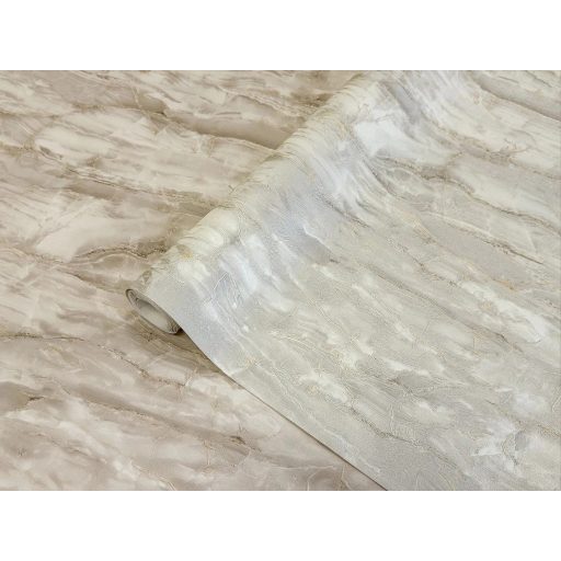 Kővé dermedt téli reggel - plasztikus függőlegesen áramló erezet hideg ezüstszürke törtfehér és arany tónus fémes hatás tapéta