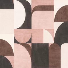   Retro hatású mégis modern geometrikus minta fehér rózsaszín barna szürke és fekete tónusok tapéta