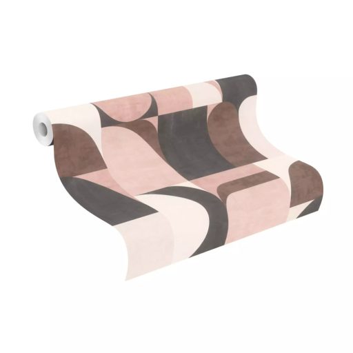 Retro hatású mégis modern geometrikus minta fehér rózsaszín barna szürke és fekete tónusok tapéta