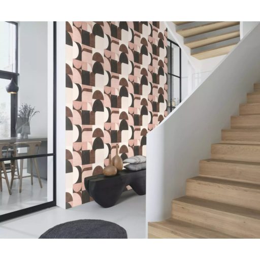 Retro hatású mégis modern geometrikus minta fehér rózsaszín barna szürke és fekete tónusok tapéta