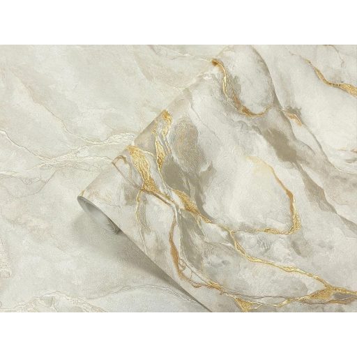 Kőbe fagyott villámok melyet az arany tölt meg élettel ezüstös-fehér drapp és arany tónus fémes hatás tapéta