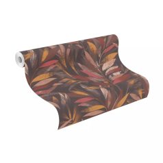   A kollekció vezérmotívuma - Finom ágakon hosszúkás levelek őszi színekben fekete barna sárga vörös és bézs tónus tapéta