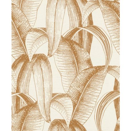 Nagyméretű banánlevelek dekoratív grafikus 3D mintája krémfehér és mézsárga tónusok tapéta