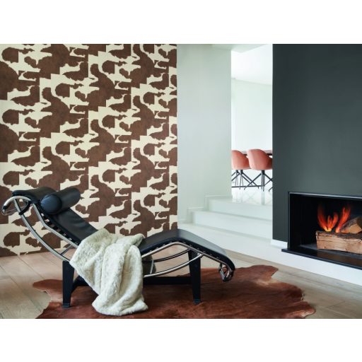 Tehénbőrre emlékeztető egyedi Patchwork minta krémfehér és dohánybarna tónus tapéta