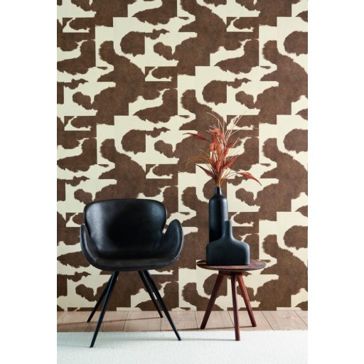 Tehénbőrre emlékeztető egyedi Patchwork minta krémfehér és dohánybarna tónus tapéta