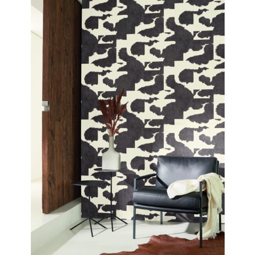 Tehénbőrre emlékeztető egyedi Patchwork minta krémfehér és hamuszürke tónus tapéta