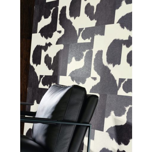 Tehénbőrre emlékeztető egyedi Patchwork minta krémfehér és hamuszürke tónus tapéta